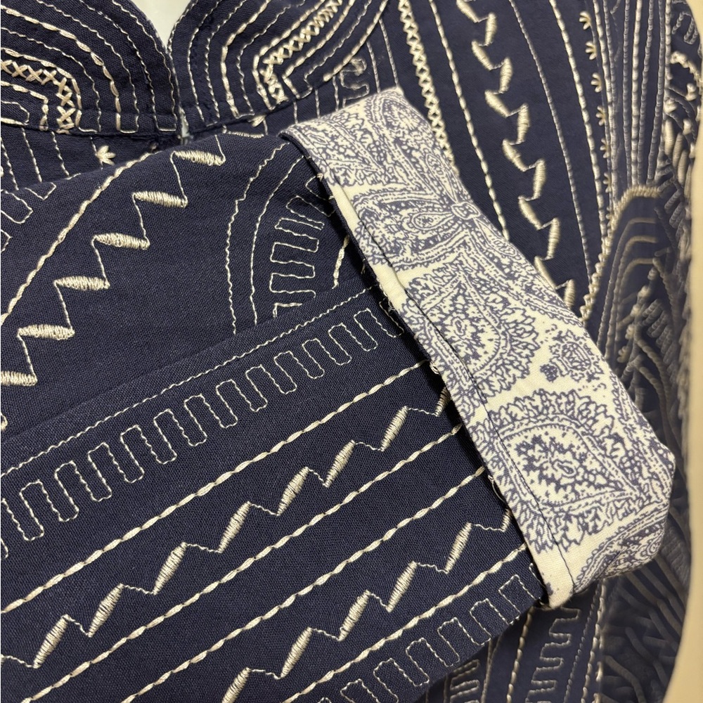 John Mark Embroidered Lined Jacket Blue Cream Sz XL Contrast Cuff Lagenlook - Picture 9 of 11
